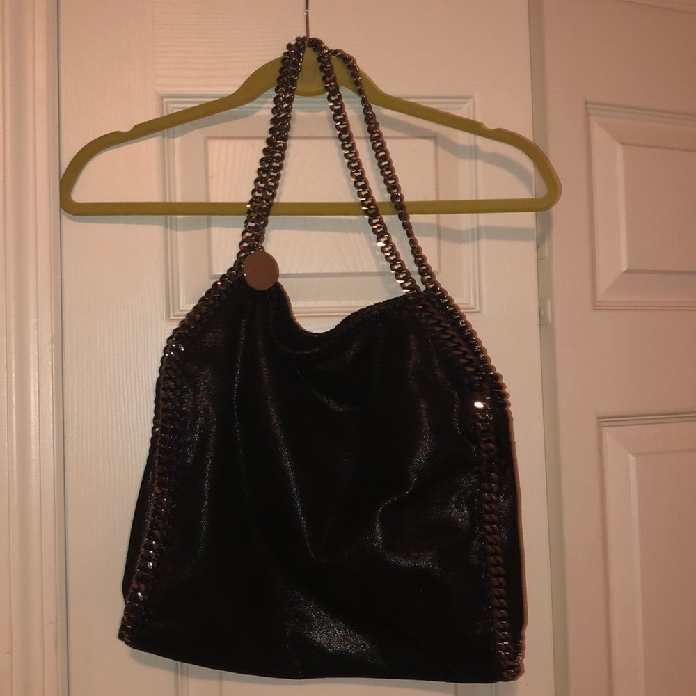 Falabella Black Chain-Trim Shoulder Tote